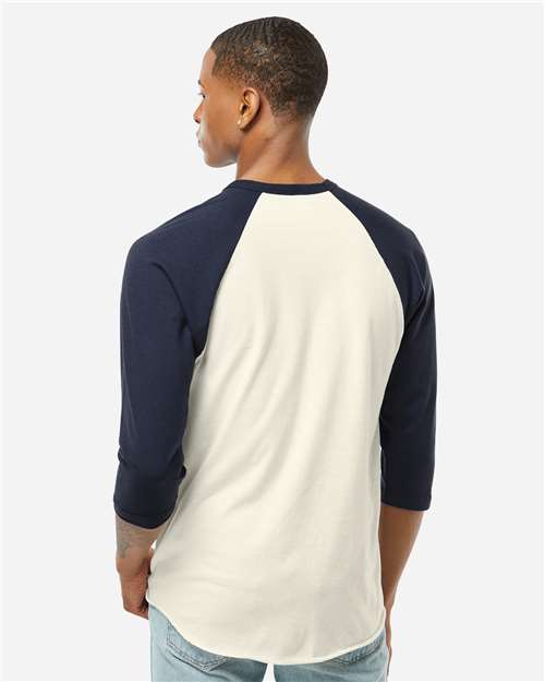 Unisex Fine Jersey Raglan T-Shirt - Vintage White/ Navy