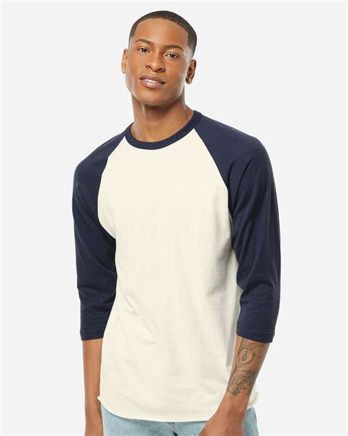 Unisex Fine Jersey Raglan T-Shirt - Vintage White/ Navy