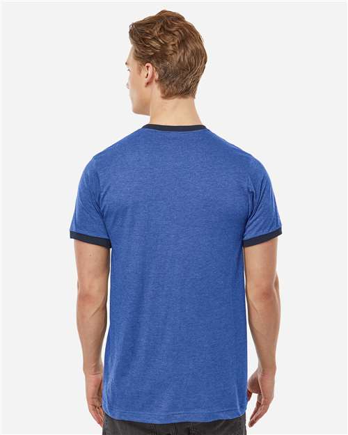 Unisex Fine Jersey Ringer T-Shirt - Heather Royal/ Navy