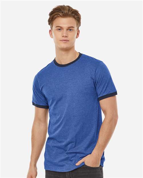 Unisex Fine Jersey Ringer T-Shirt - Heather Royal/ Navy