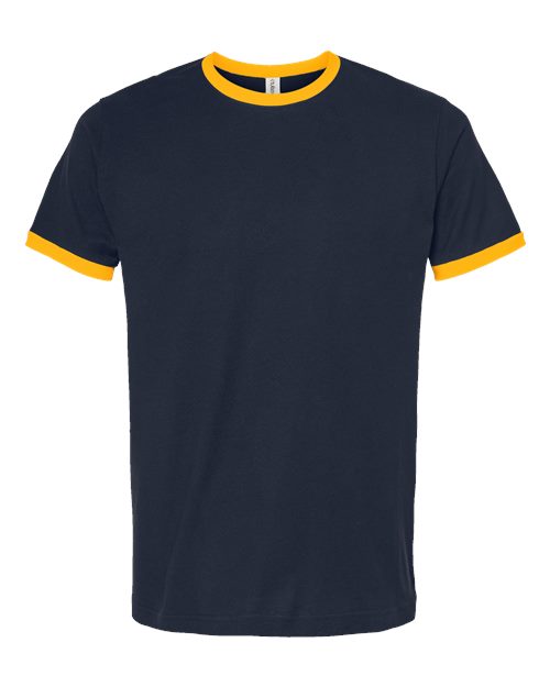 Unisex Fine Jersey Ringer T-Shirt - Navy/ Gold