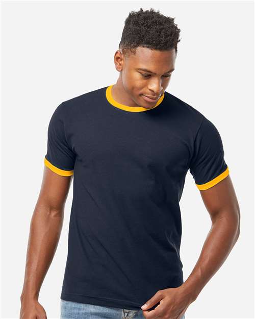 Unisex Fine Jersey Ringer T-Shirt - Navy/ Gold