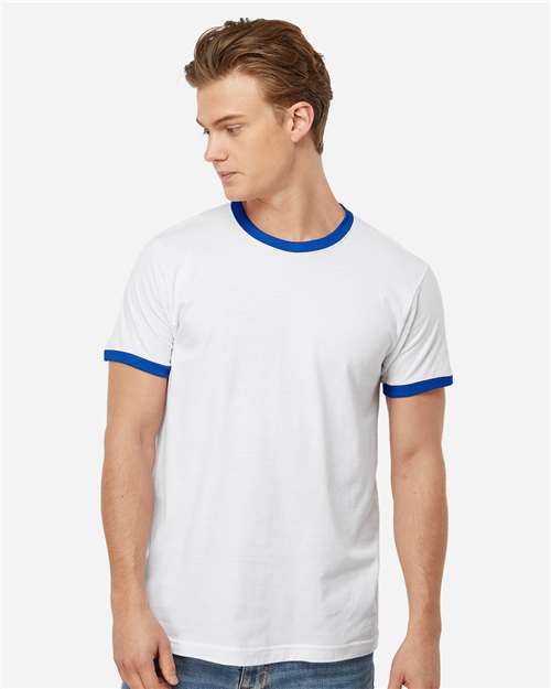 Unisex Fine Jersey Ringer T-Shirt - White/ Royal