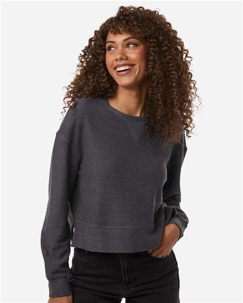 Women's Ribbed Knit Cropped Boxy Crew - Black
