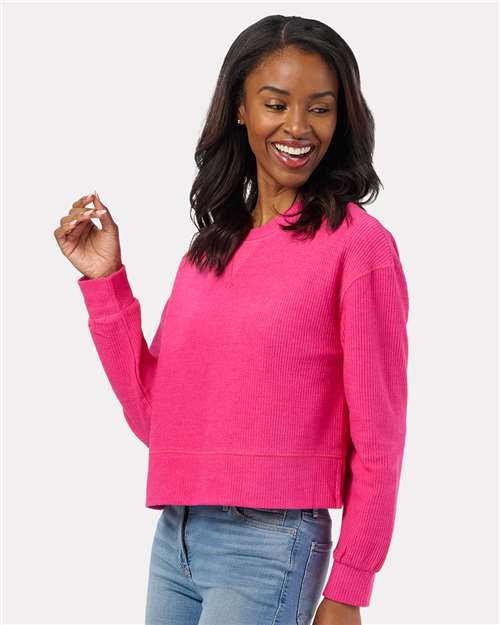 Women's Ribbed Knit Cropped Boxy Crew - Cosmic Pink