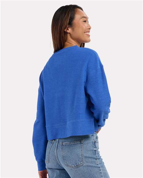 Women's Ribbed Knit Cropped Boxy Crew - Electric Royal
