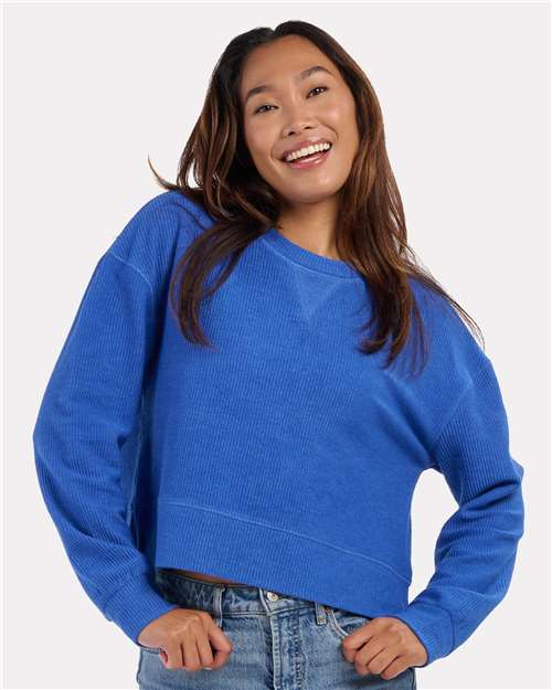 Women's Ribbed Knit Cropped Boxy Crew - Electric Royal