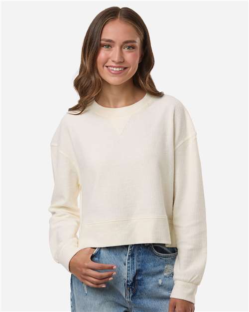 Women's Ribbed Knit Cropped Boxy Crew - Natural