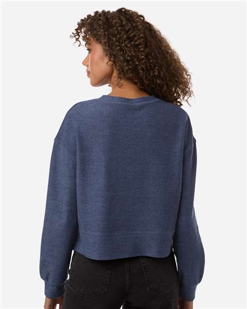 Women's Ribbed Knit Cropped Boxy Crew - Navy