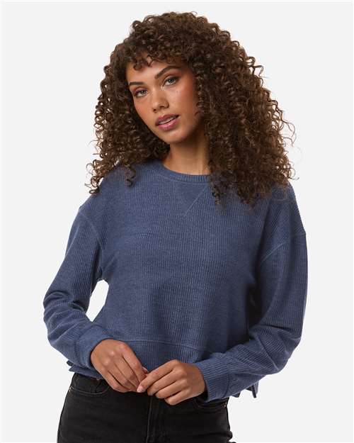 Women's Ribbed Knit Cropped Boxy Crew - Navy