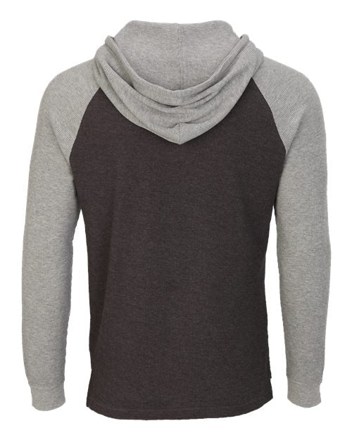 Unisex Waffle Knit Pullover Hooded Long Sleeve T-Shirt - Charcoal/ Oxford Heather