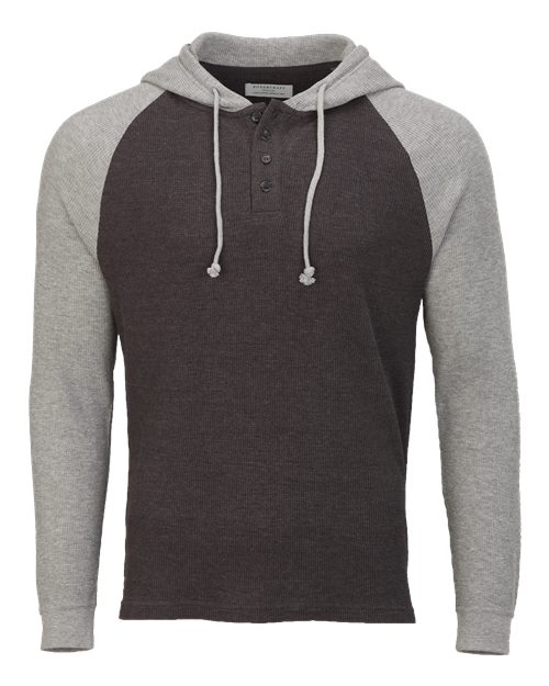 Unisex Waffle Knit Pullover Hooded Long Sleeve T-Shirt - Charcoal/ Oxford Heather