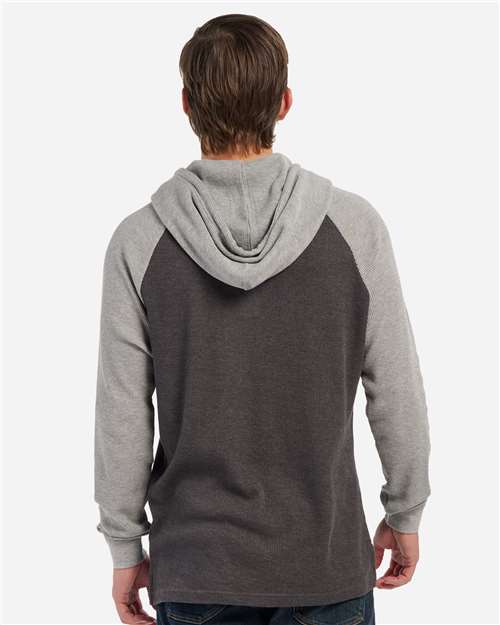 Unisex Waffle Knit Pullover Hooded Long Sleeve T-Shirt - Charcoal/ Oxford Heather