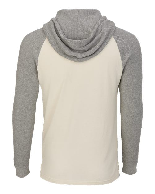 Unisex Waffle Knit Pullover Hooded Long Sleeve T-Shirt - Natural/ Oxford Heather