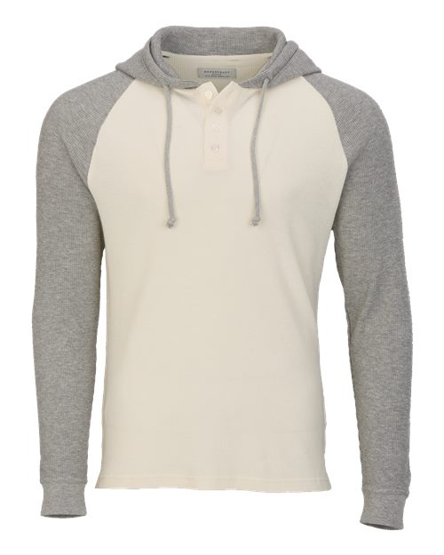 Unisex Waffle Knit Pullover Hooded Long Sleeve T-Shirt - Natural/ Oxford Heather
