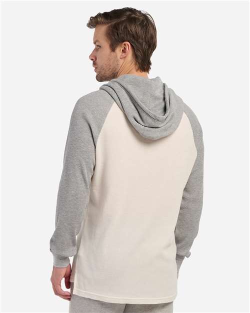 Unisex Waffle Knit Pullover Hooded Long Sleeve T-Shirt - Natural/ Oxford Heather