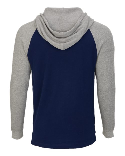 Unisex Waffle Knit Pullover Hooded Long Sleeve T-Shirt - Navy/ Oxford Heather