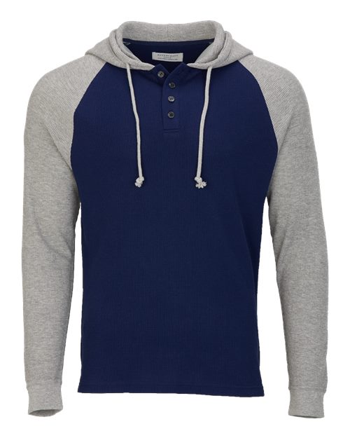 Unisex Waffle Knit Pullover Hooded Long Sleeve T-Shirt - Navy/ Oxford Heather