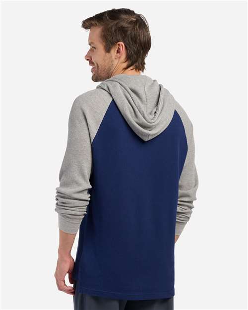 Unisex Waffle Knit Pullover Hooded Long Sleeve T-Shirt - Navy/ Oxford Heather