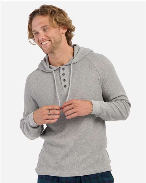 Unisex Waffle Knit Pullover Hooded Long Sleeve T-Shirt - Oxford Heather