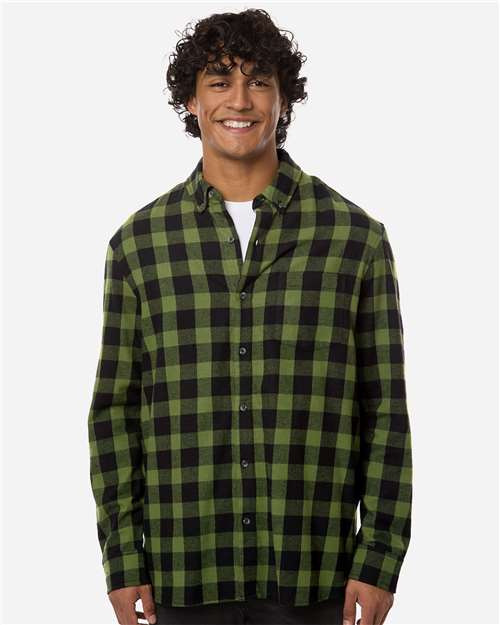 Men's Flannel Button Down Shirt - Army/ Black Buffalo