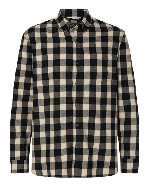Men's Flannel Button Down Shirt - Black/ Ecru Buffalo Plaid