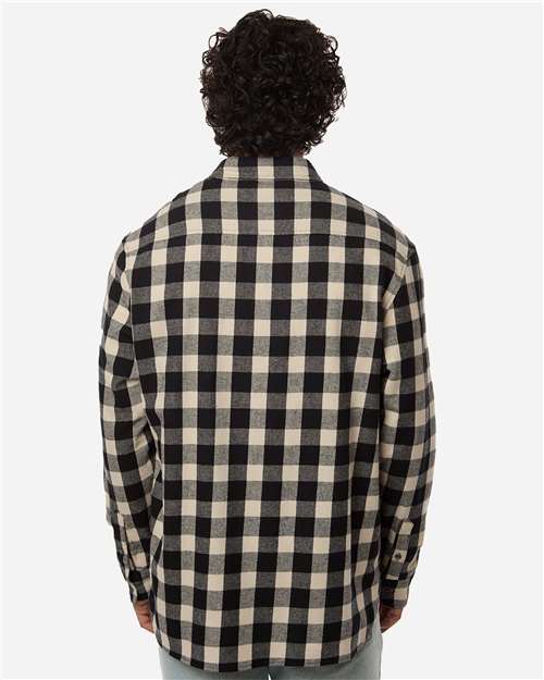 Men's Flannel Button Down Shirt - Black/ Ecru Buffalo Plaid