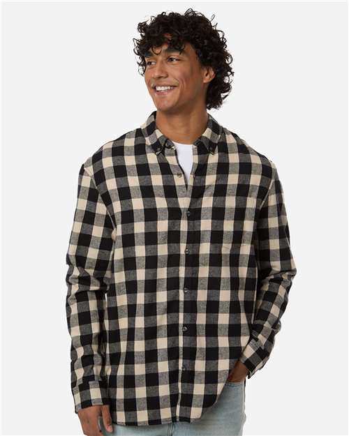 Men's Flannel Button Down Shirt - Black/ Ecru Buffalo Plaid