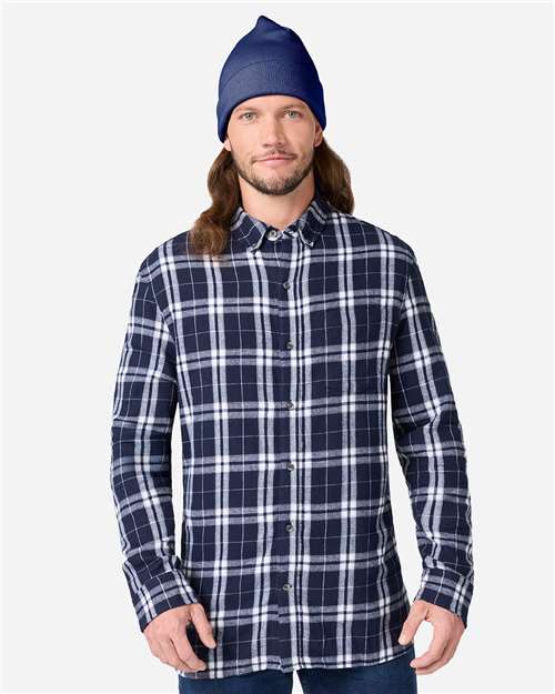 Men's Flannel Button Down Shirt - Navy/ Silver Plaid