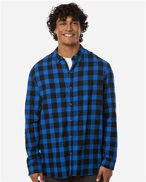Men's Flannel Button Down Shirt - Royal/ Black Buffalo