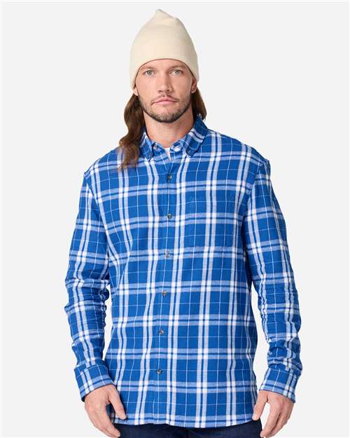 Men's Flannel Button Down Shirt - Royal/ Silver Plaid