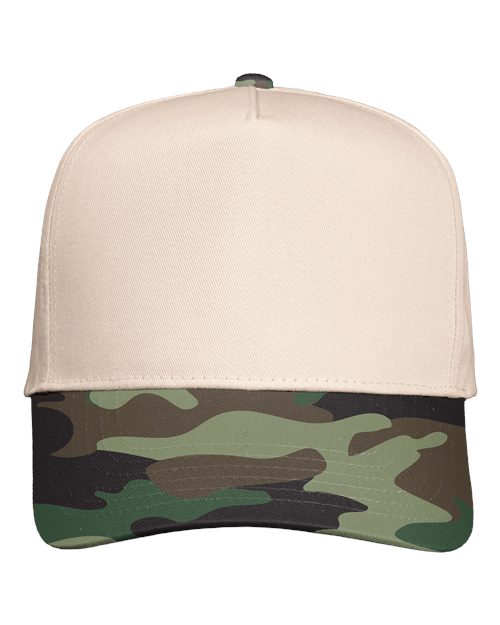 Five-Panel Twill Cap - Natural/ Camo Green