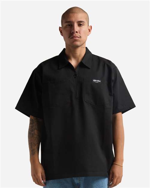 Unisex Work Heavyweight Quarter-Zip Short Sleeve Shirt - Black