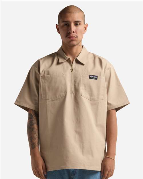 Unisex Work Heavyweight Quarter-Zip Short Sleeve Shirt - Khaki