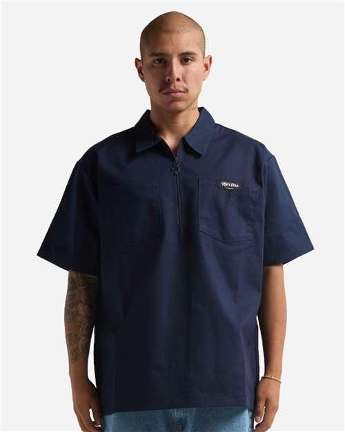 Unisex Work Heavyweight Quarter-Zip Short Sleeve Shirt - Navy