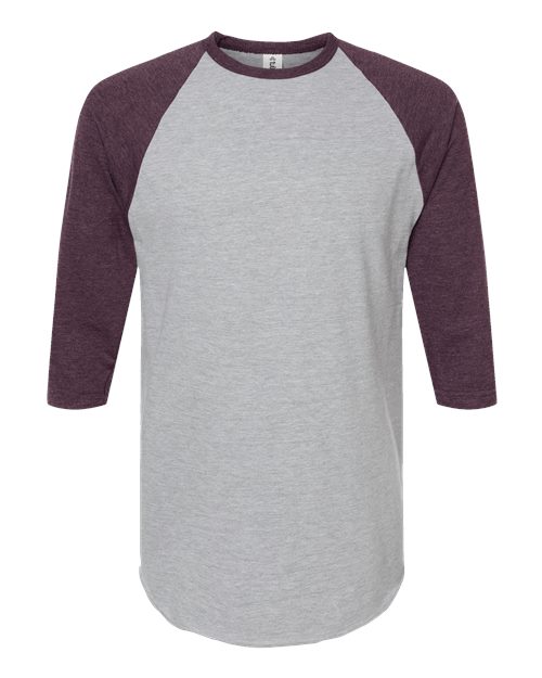 Unisex Fine Jersey Raglan T-Shirt - Heather Grey/ Heather Maroon