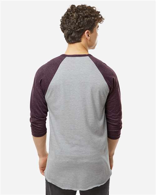 Unisex Fine Jersey Raglan T-Shirt - Heather Grey/ Heather Maroon