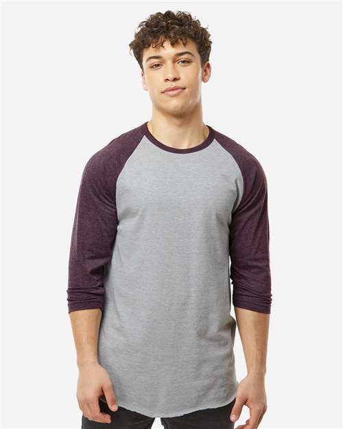 Unisex Fine Jersey Raglan T-Shirt - Heather Grey/ Heather Maroon