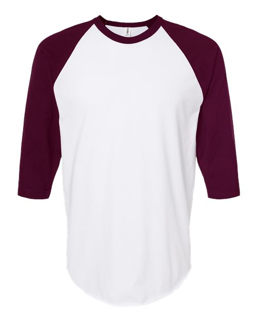 Unisex Fine Jersey Raglan T-Shirt - White/ Maroon