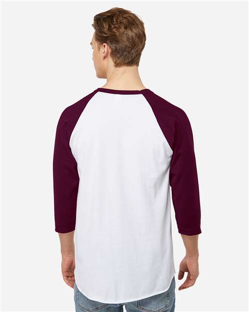 Unisex Fine Jersey Raglan T-Shirt - White/ Maroon