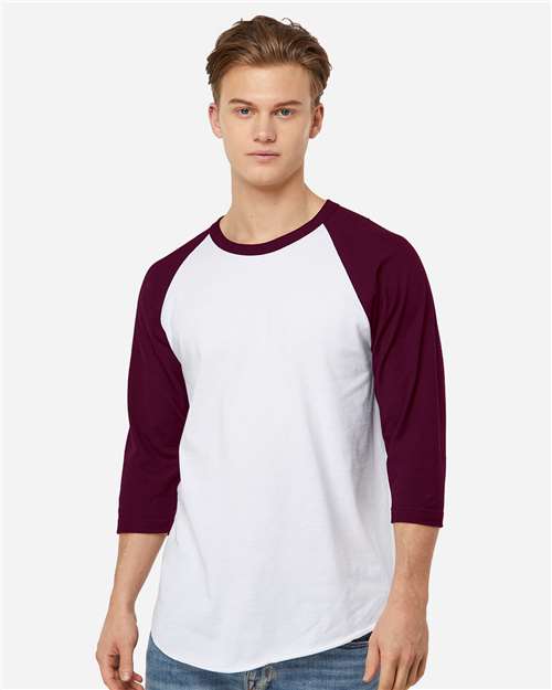 Unisex Fine Jersey Raglan T-Shirt - White/ Maroon