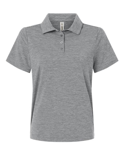 Women's Relay Heathered Stripe Polo - Black Heather/ White