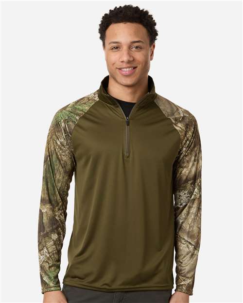 Unisex Realtree® Performance Colorblocked Quarter-Zip Pullover - Camo/ Green