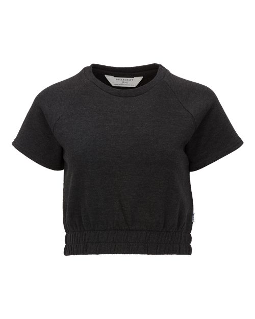 Women's French Terry Short Sleeve Cropped Crewneck Sweatshirt - Charcoal Heather