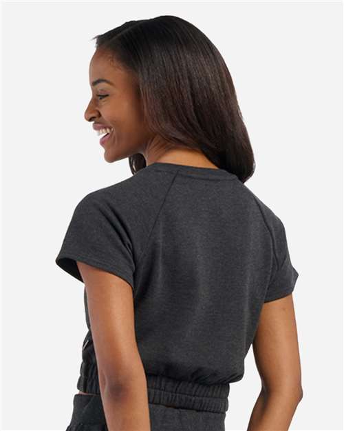 Women's French Terry Short Sleeve Cropped Crewneck Sweatshirt - Charcoal Heather