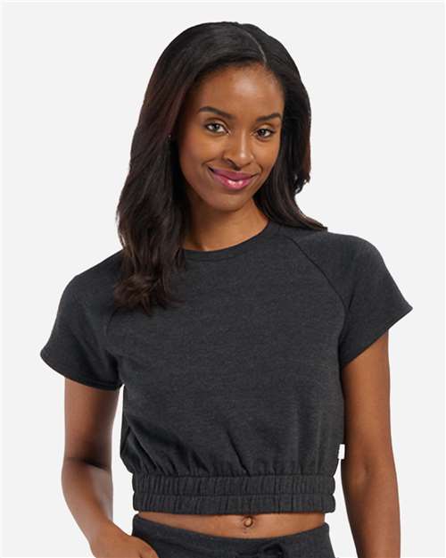 Women's French Terry Short Sleeve Cropped Crewneck Sweatshirt - Charcoal Heather