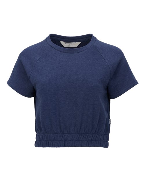Women's French Terry Short Sleeve Cropped Crewneck Sweatshirt - Navy Heather