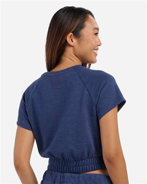 Women's French Terry Short Sleeve Cropped Crewneck Sweatshirt - Navy Heather