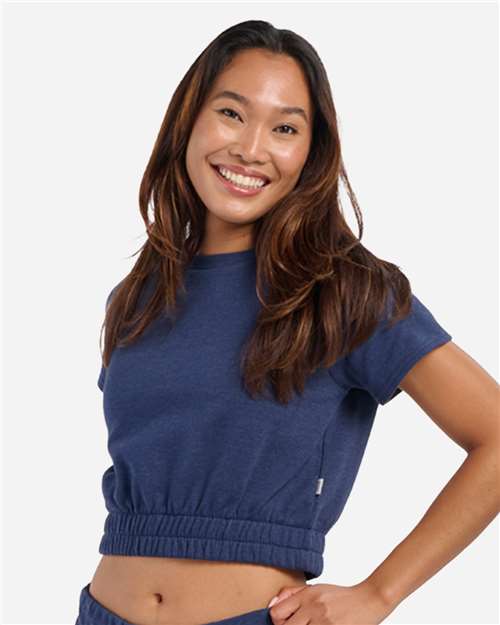 Women's French Terry Short Sleeve Cropped Crewneck Sweatshirt - Navy Heather