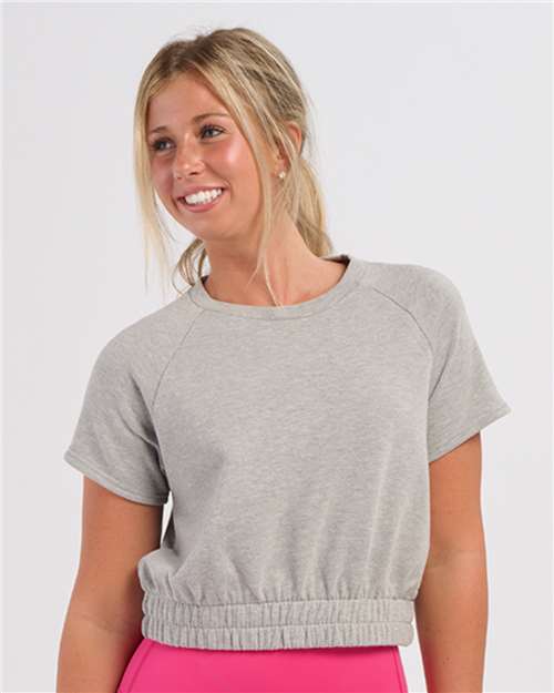 Women's French Terry Short Sleeve Cropped Crewneck Sweatshirt - Oxford Heather